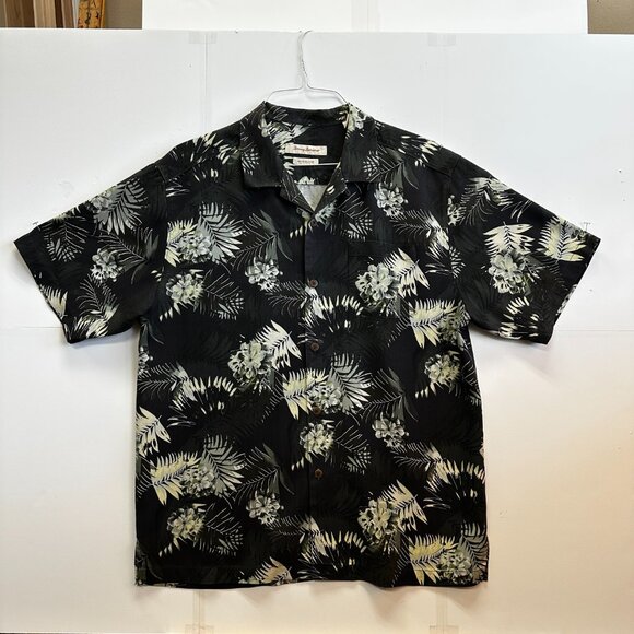 Tommy Bahama 100% Silk Hawaiian Shirt Black Tropical Copyrighted Floral Aloha - Picture 2 of 8